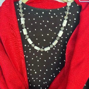 Gray and White Beaded Necklace and Earrings Set NWT